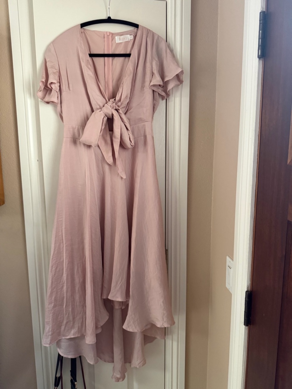 High-Low Tie-Front Midi Dress in Dusty Pink